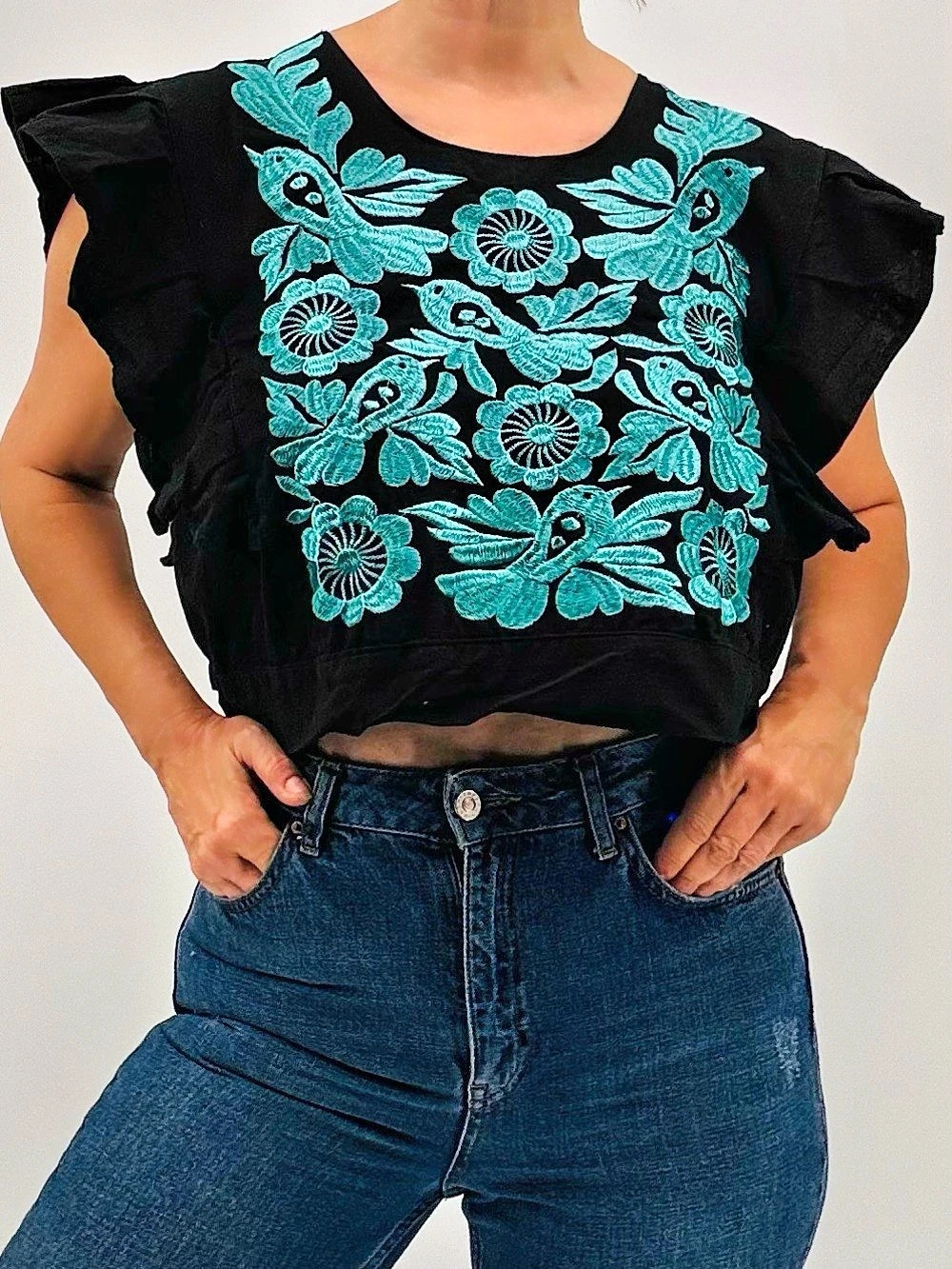 Vintage 70s Traditional Mexican Huipil Handmade Tehuacan Embroidered Boho Top